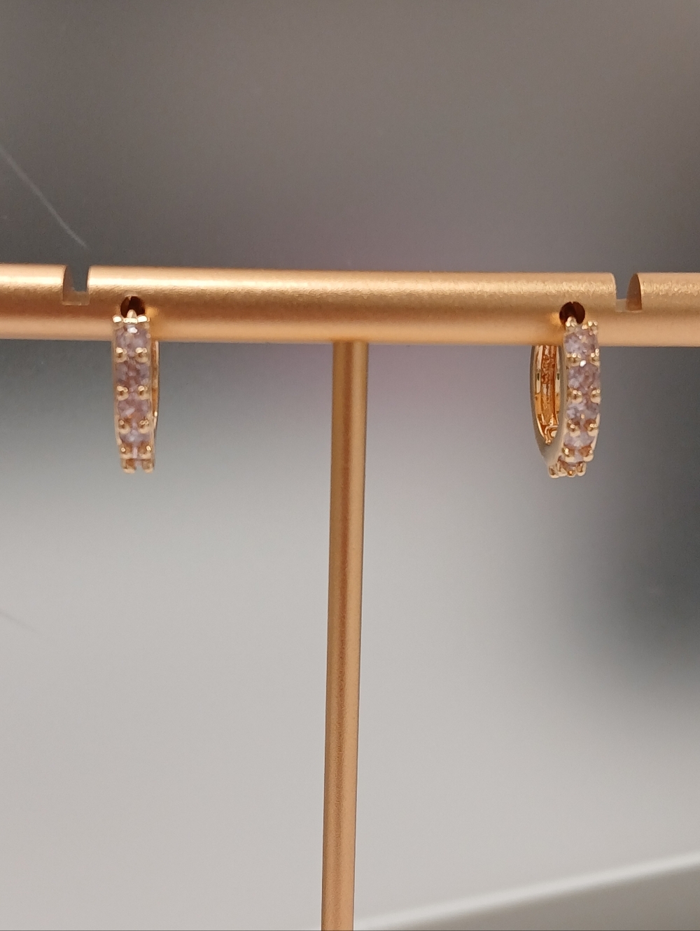 NEW! 18k Yellow Gold Plated Mini Huggie Hoop Earrings Light Pink CZs Pretty Bird